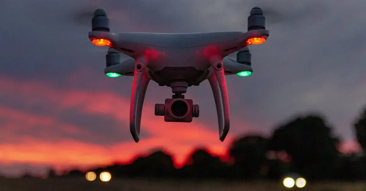 DJI drone with navigational lights