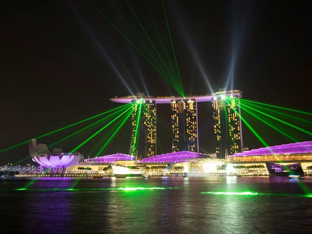 Lasers pointing from the Marina Bay Sands Singapore